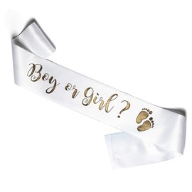 Happium Sash - Boy or Girl for Gender Reveal Baby Shower - Unisex - White - Satin - 180cm x 10cm - 1pcs It’s My Birthday Sash