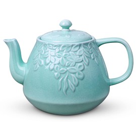 Toptier Ceramic Teapot, Large Tea Pot with Stainless Steel Infuser, Blooming & Loose Leaf Teapot for Tea Lover, Gift, Family (37 oz / 1100 ml, Blue)