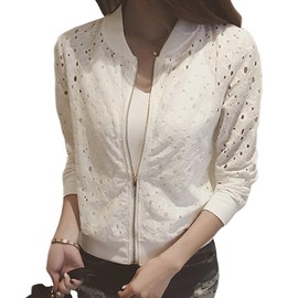 ASARANS Women's Lace Jacket, Cardigan, Light Outerwear, Zip-up, Sheer, Sheer, Stylish, Cute, Spring and Summer, white, M