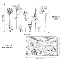 Boho Black Flower Wall Decals Simple Sketch Wildflower Floral Wall Stickers for Girls Bedroom Living Room Bathroom Office Adult Home Decor