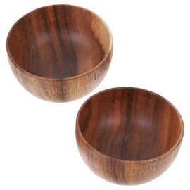 Alipis 2pcs Wooden Bowl Multi Use Round Salad and Rice Bowls for Home and Restaurant Natural Wood Food Containers Smooth Surface Design for Fruits and Desserts