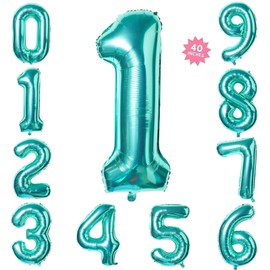 40 Inch Teal Blue Jumbo Digital Number Balloons 1 Huge Giant Balloons Foil Mylar Balloons for Baby Shower Party Ocean Mermaid Theme Birthday Decor Supplies