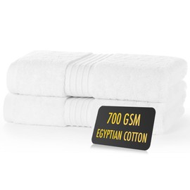 ALSAP White Hand Towels Pack of 2 - Ultra Soft Super Absorbent 700 GSM Egyptian Cotton Towels - Bathroom Linen Sets - Luxury Hotel Quality Cotton Hand Towels Set Convenient Size 50x85 cm