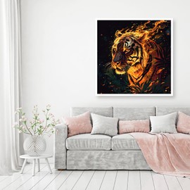 MOMDEDP Tiger Diamond Art Kits for Adults, Fire Tiger Round Full Drill Diamond Painting Kits for Beginners Gem Art Painting Kits, DIY 5D Diamond Dots Painting with Diamond Arts and Crafts 12x12inch