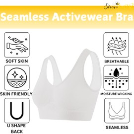 ShopMCR 1 or 3 Shape Wear Bra Seamless Leisure Comfy Crop Top Vest Sports Bra (3XL, 1, White)
