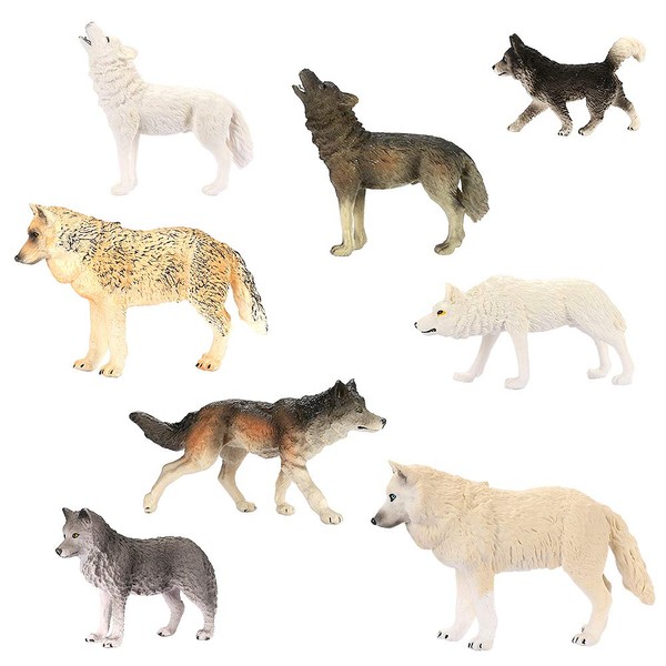Intsun Wolf Toys Figures 8Pcs, Animal Toys Wolf Figurines Zoo Pack, Realistic Hand-Drawn Figurines, Cool Collection & Exhibits Best Gift for Boys & Girls