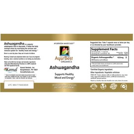 AyurBest Ashwagandha Herbal Supplements 425mg Capsules, USDA Organic, Kosher - 90 Count