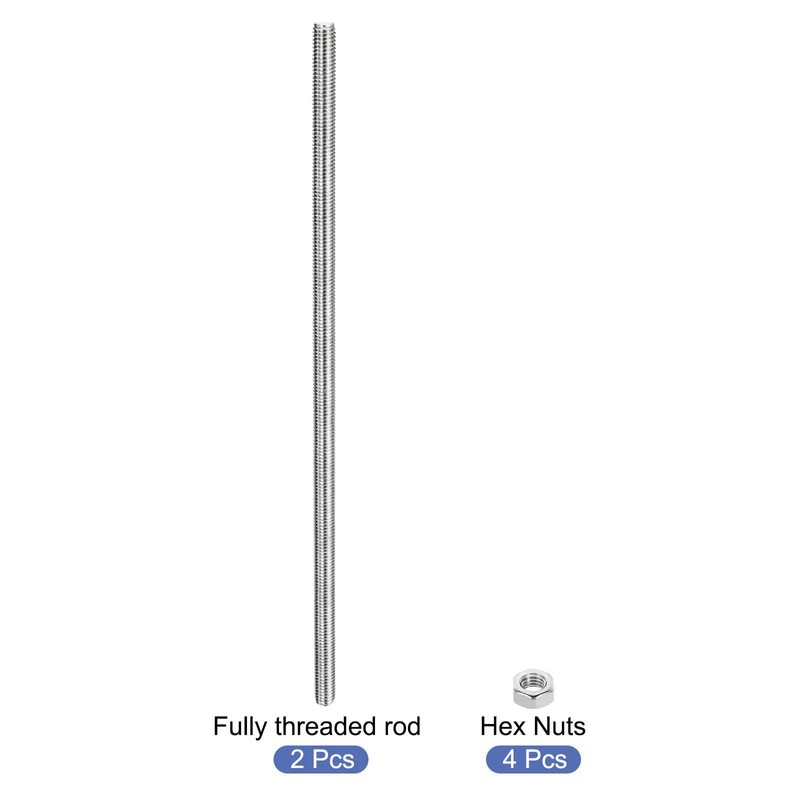 MECCANIXITY 2Pack M8 x 400mm Fully Threaded Rod with 4