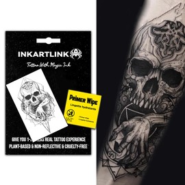 INKARTLINK Temporary Tattoos, Semi Permanent Tattoo Adult Art Design Waterproof Temp Tattoo Party Favors Tattoo Stickers Realistic Look, No Adhesive, Lasts 1-2 Weeks Black (Skull Compass)