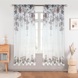 DriftAway Floral Sheer Curtains for Living Room Brown Flower Spring Printed Sheer Drapes Light Filtering Curtain for Bedroom 63 Inches Long 2 Panels Set Rod Pocket Window Treatments Elegant Curtain