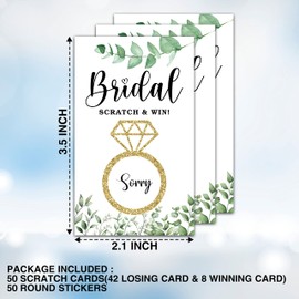 Bridal Shower Scratch Off Games, Bridal Shower Decorations, Greenery Bridal Raffle Lottery Tickets Cards for Bridal Shower Bachelorette Party Wedding Engagement Party, Set of 50 Cards (a07)