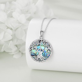 YFN Tree of Life Necklace Sterling Silver Peace Tree Pendant Jewelry Peace Sign Gifts for Women Men