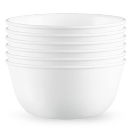 Corelle Vitrelle 28-oz Soup/Cereal Bowls Set of 6 Chip & Crack Resistant Dinnerware Bowls for Soup, Ramen, Cereal and More, Triple Layer Glass, Winter Frost White