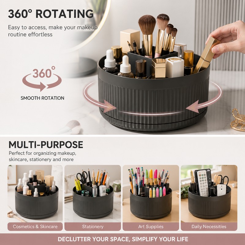 Rotating Makeup Brush Holder for Vanity Organization – 360° Desktop