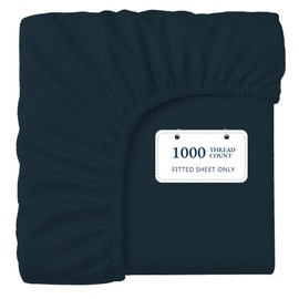 Lane Linen 100% Egyptian Cotton Queen Size Fitted Sheet Only (61"x81" + 16") - Elegant Sateen Weave, Ultra Soft, Breathable, Highly Durable, Deep Pockets Upto 17" - Dark Denim
