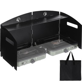 REDCAMP Portable 4-Panel Steel Camping Stove Windscreen, Foldable Windproof Outdoor Gas Stove Windshield with Storage Bag for Camping, Hiking, Backpacking, Picnic, Cooking (Black)