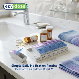 EZY DOSE Weekly AM/PM Pill Organizer, 7-Day Vitamin Container and Daily Medication Box with Large Pop-Out Compartments, 2 Times a Day Pill Holder, Blu
