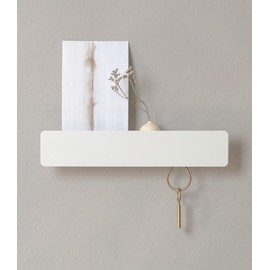 Kazai. Key Rack 'Kian' Minimalist Key Hook Design from Berlin Modern Key Holder with Metal Shelf Key Rack as Hallway Furniture for the Wall White