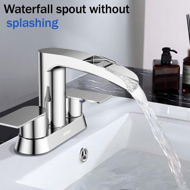 Bathroom Sink Faucet for 3 Hole, Hurran 4 Inch Bathroom