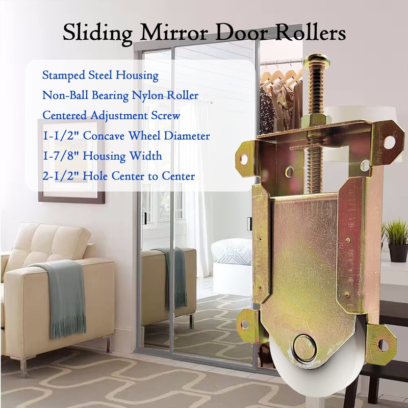 Sliding Mirror Door Rollers Assembly Fit Contractors Part #W8020C, 1-1/2"