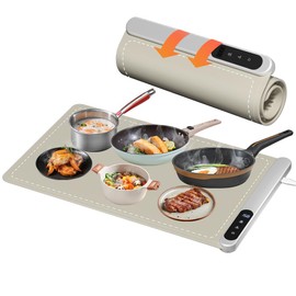 Warming Mat for Food, Upgrade Graphene Full Surface Heating in 10s, Electric Warming Tray with 6 Temperture Settings & 6 Hours Timer, Food Warming Mat for Gatherings, Parties, Daily Use (Khaki)