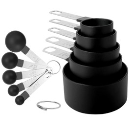 Measuring Cups and Spoons Set, 10-Piece Stackable Kitchen Tools with Stainless Steel Handles, Nesting Measurement Gadgets for Cooking & Baking (black)