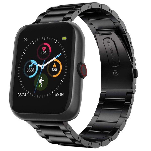 Compatible with Virmee VT3 Plus Bands, YOUkei Stainless Steel Metal Replacement Strap Bracelet Compatible with Virmee VT3 Plus/AGPTEK LW11 Smartwatch (Black)