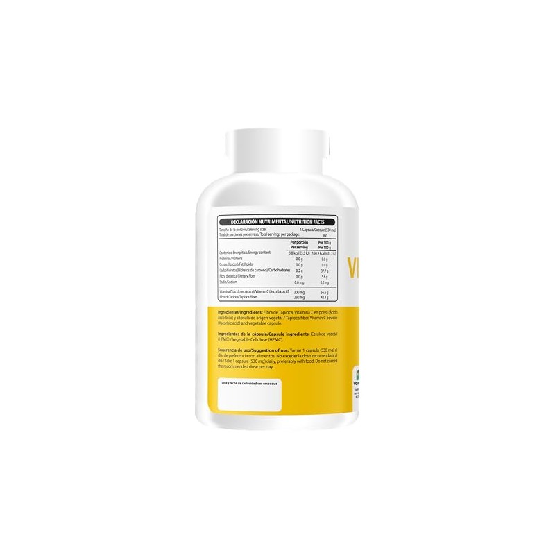 Wellthy Vitamina C 360 Cápsulas. 300mg, Solo 1 Cápsula al