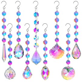 FAURAPMNG 9 Pieces Suncatchers Colorful Crystal Suncatchers Prisms Hanging for Window Crystal Ball Prism Rainbow Maker Pendant for Home Office Wedding Party Garden