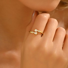 Nawflue 18K Gold Plated Cubic Zirconia Rings for Women Non Tarnish Adjustable Open Rings Dainty Pearl Leaf Wrap Ring Stackable CZ Wedding Thumb Rings Jewelry