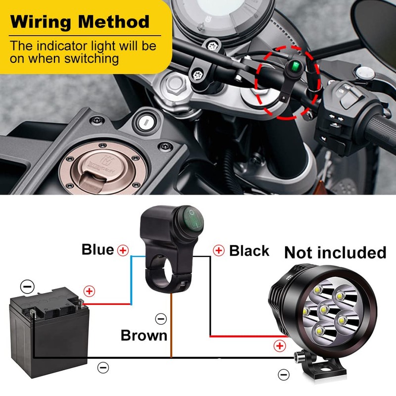 YnGia Waterproof Motorcycle Handlebar Switch, Universal 22mm Motorcycle Handlebar Headlight