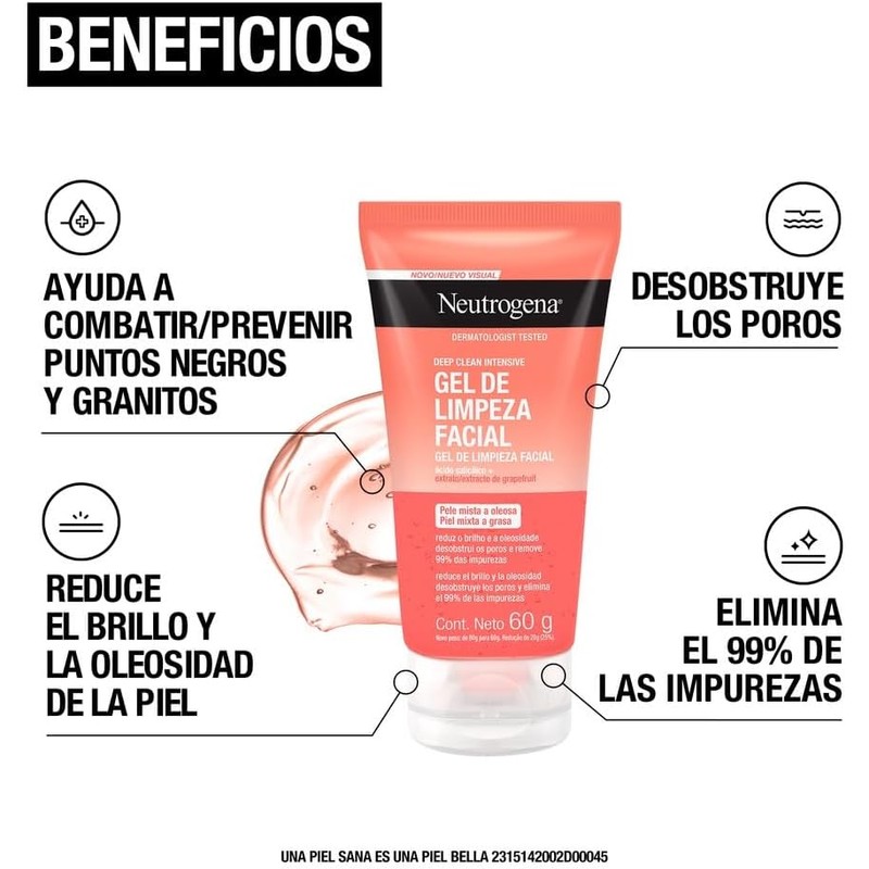 Neutrogena Gel Limpiador Facial Deep Clean Intensive Toronja Ácido Salicílico