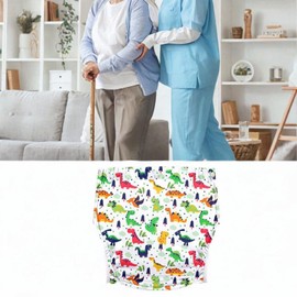 perfeclan Stoffwindel für Erwachsene, Inkontinenz-Taschenwindel, wasserdichte Slips mit Auslaufschutz, verstellbare Schnalle an der Seite für ältere Menschen, Dinosaurier Xxl