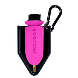 Skinny Golf Magnetic Scrub Brush | The Ultimate Bag Accessory | Scrub Brush & Brass Tip Groove Cleaner | Includes Hub to Mount to Bag or Clip to Belt | Magnetic Body Attaches to Metal Surfaces (Pink)