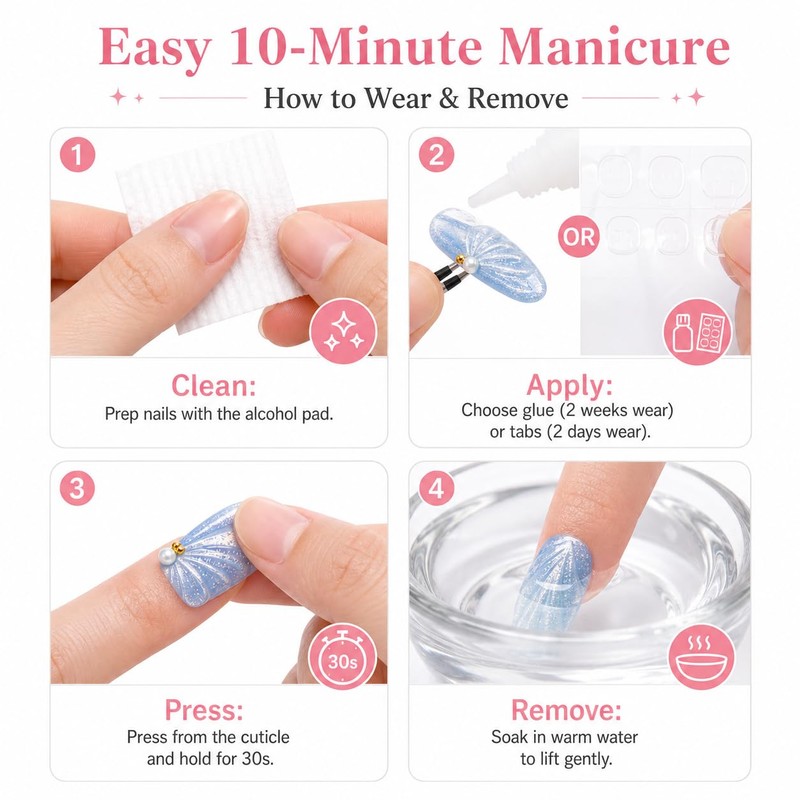 10Pcs Long Almond Press on Nails, Mermaidcore Ocean Theme False