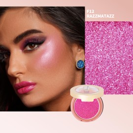 Oulac Shimmer Blush Make-Up, Long Lasting Cheeks Makeup Blush Powder, Water and Sweat-Resistant, Vegan Cream Blush and Cruelty Free, F12 Razzmatazz