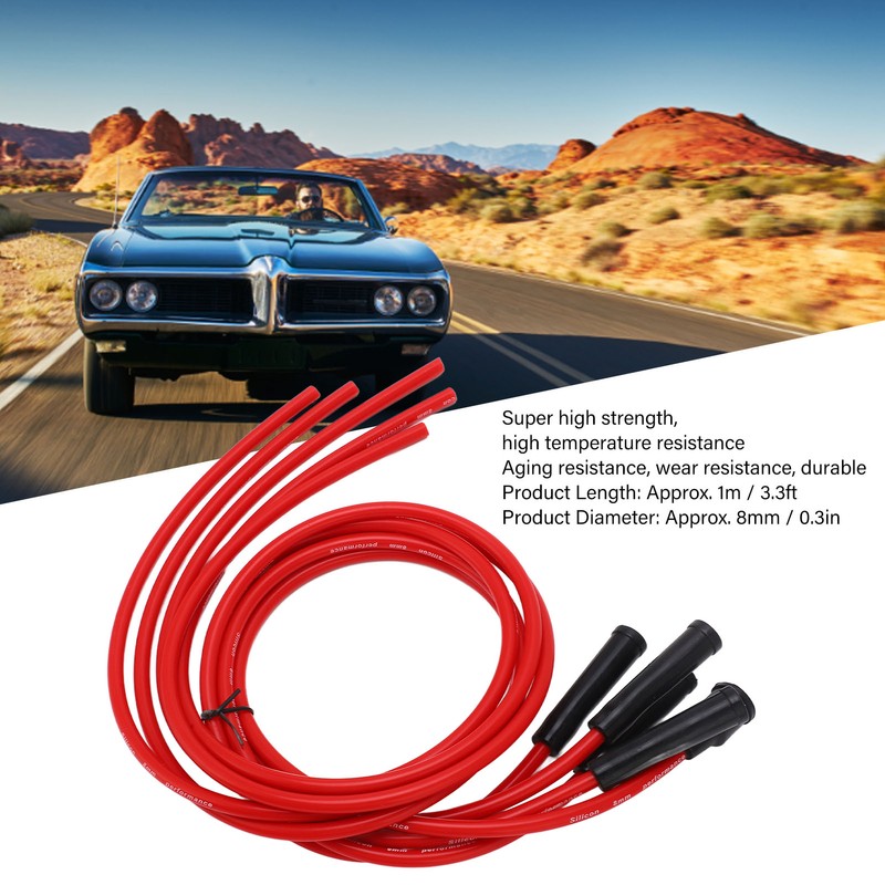 Spark Plug Ignition Wire Set Red High Performance Silicone 1m