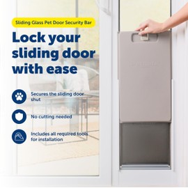 PetSafe Sliding Glass Pet Door Security Bar - Adjustable Up to 28 Inches - Fits Sliding Glass Doors Up to 72 Inches - Easy-to-Install with Screws or Adhesive Strips - Compatible Pet Entrance
