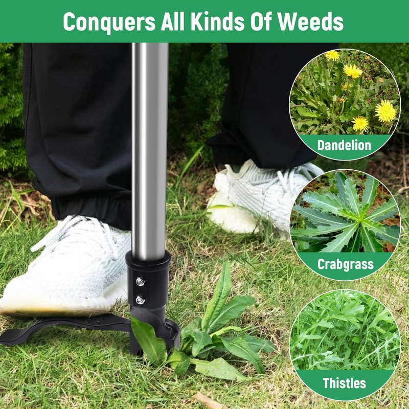 GOXAWEE Weed Puller Tool, 4-Claw Stand Up Weeder with Adjustable