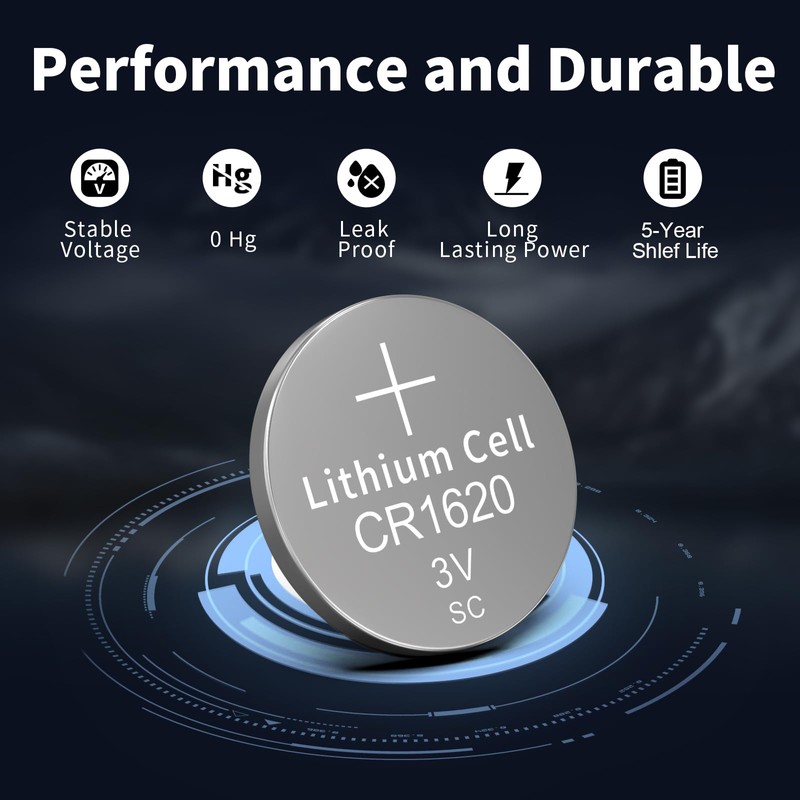 PKCELL 5 Pack CR 1620 Batteries CR1620 Lithium Battery 3V