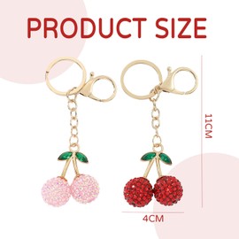 2 Stücke Kirschschlüsselkette, Niedlicher Obstanhänger, Kreativer Metallschlüsselketten, Mehrzweck-, Lustiger Taschen-Strass-Hängendekoration.