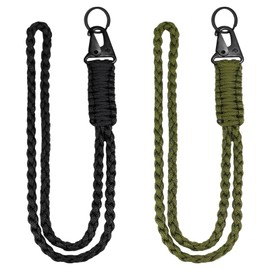 Rienan Pack of 2 Lanyards, Key Chain Band, Portable Lanyard with Carabiner, Universal Paracord Keyring, Suitable for Outdoor, Camping, Hiking (Black, Military Green), Black, Military Green
