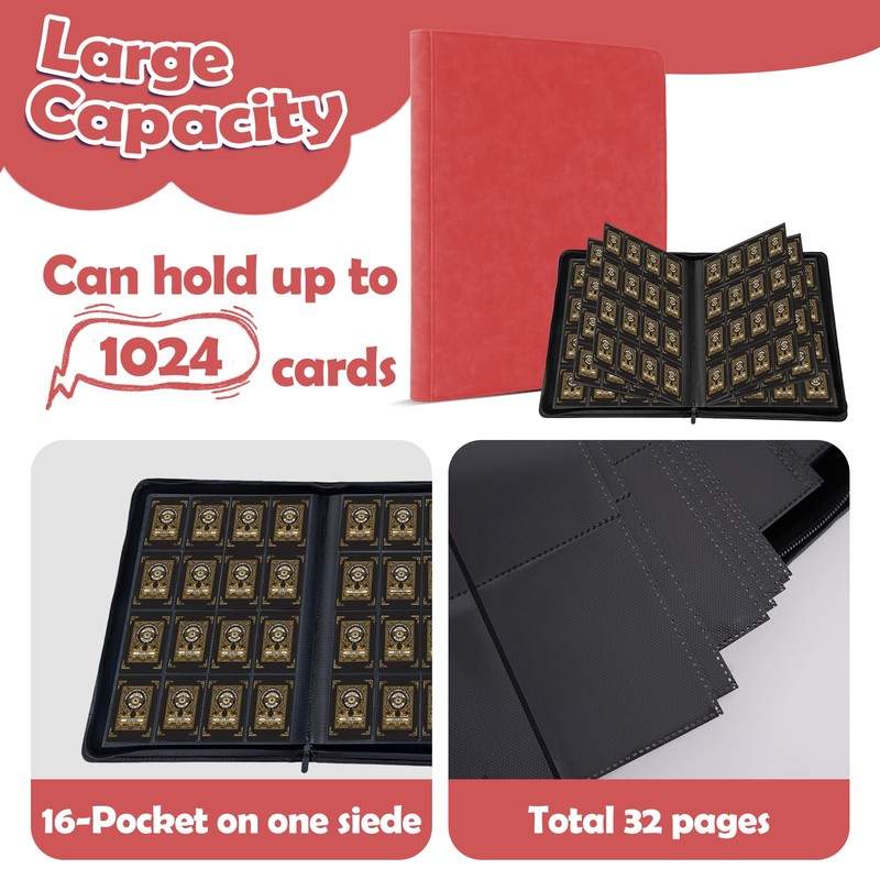 1000+ Pockets Trading Card Binder,16 Pockets Trading Card Binder Ringless