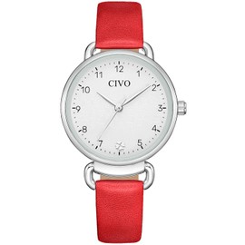 CIVO Ladies Watches for Women Red: Easy to Read Analog Waterproof Wrist Watch Small - Leather Strap Fashion Elegant Dress Watch