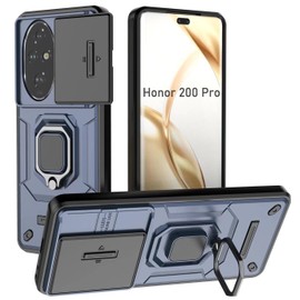 DERHAN Case for Honor 200 Pro, Scratch Resistant Case with Lens Cap [Protects Camera], Shockproof Case Cover Bumper with Ring Stand - Blue