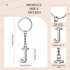 Gulfmew Key Fob Letters Silver Initials Keyring Alphabet Car Key Ring Gift Bag Pendant for Women Men Friends Family, silver