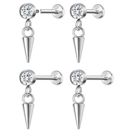 AoedeJ Stainless Steel Flat Back Earrings Internally Threaded Labret Flat Nose Stud Silver Screw Back Earrings for Women (Style 3 Silver)