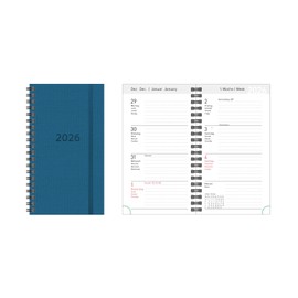 Idena 12089 - Taschenkalender 2026 im Format 8,7 x 15,3 cm, 1 Woche auf 2 Seiten, Terminkalender mit Hardcover Einband in Blau und Spiralbindung