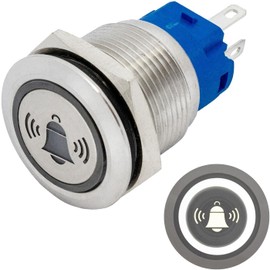 Lumonic Stainless Steel Push Button Flat 19 mm Diameter I with a Bell LED in Cold White Dimensions: 2.8 x 0.5 mm Pin s 250 V 3 A I Vandal Proof According to IP