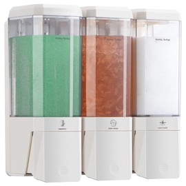 Shower Soap Dispenser Wall Mounted Shower Dispenser 3 Chamber No Dill Shampoo and Conditioner Dispenser Refillable Shampoo Dispener for Shower 3 * 500ml for Bathroom Hotel (White 3 Chamber)